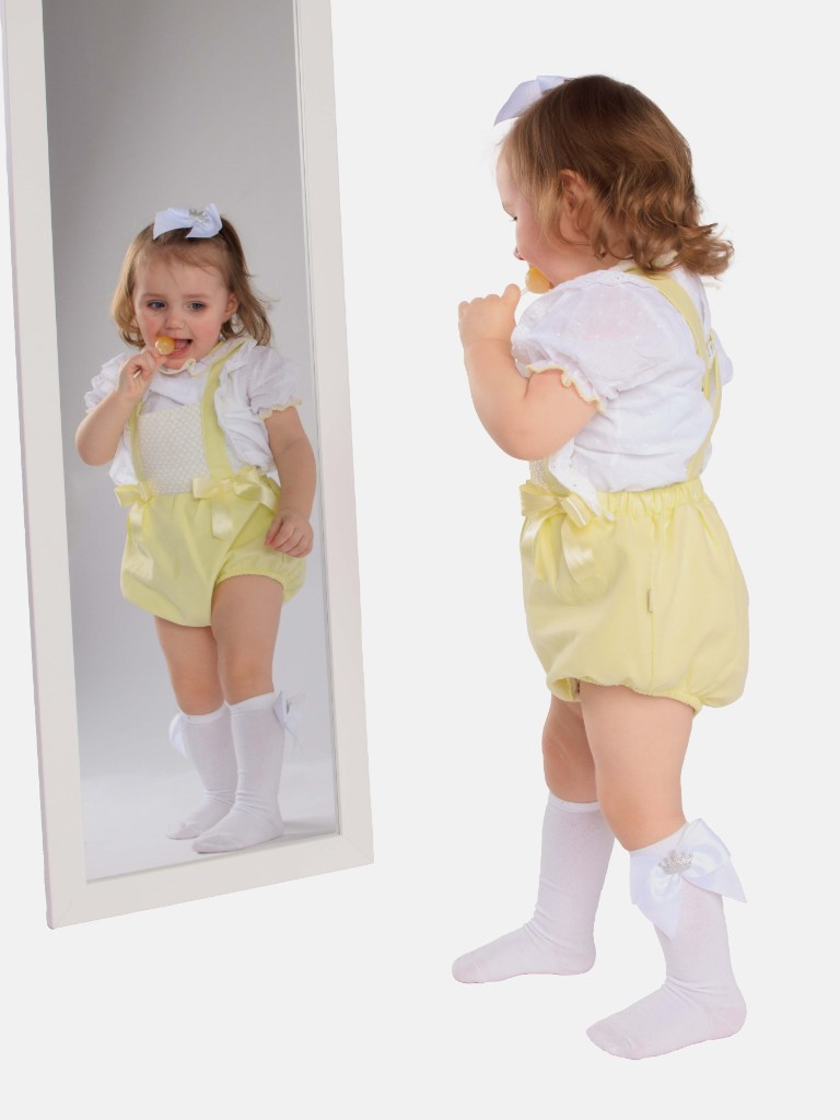 Baby Girl Lara Collection Lemon Yellow Romper with Bows