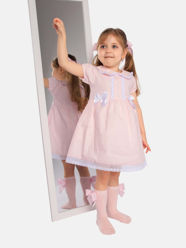 Baby Girl Brianna Collection Spanish Dress with Bows - Baby Pink