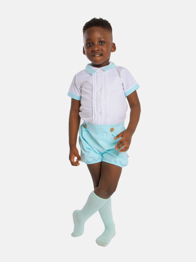 Baby Boy Kevin Collection Spanish 2-Piece Romper Set - Aqua Blue
