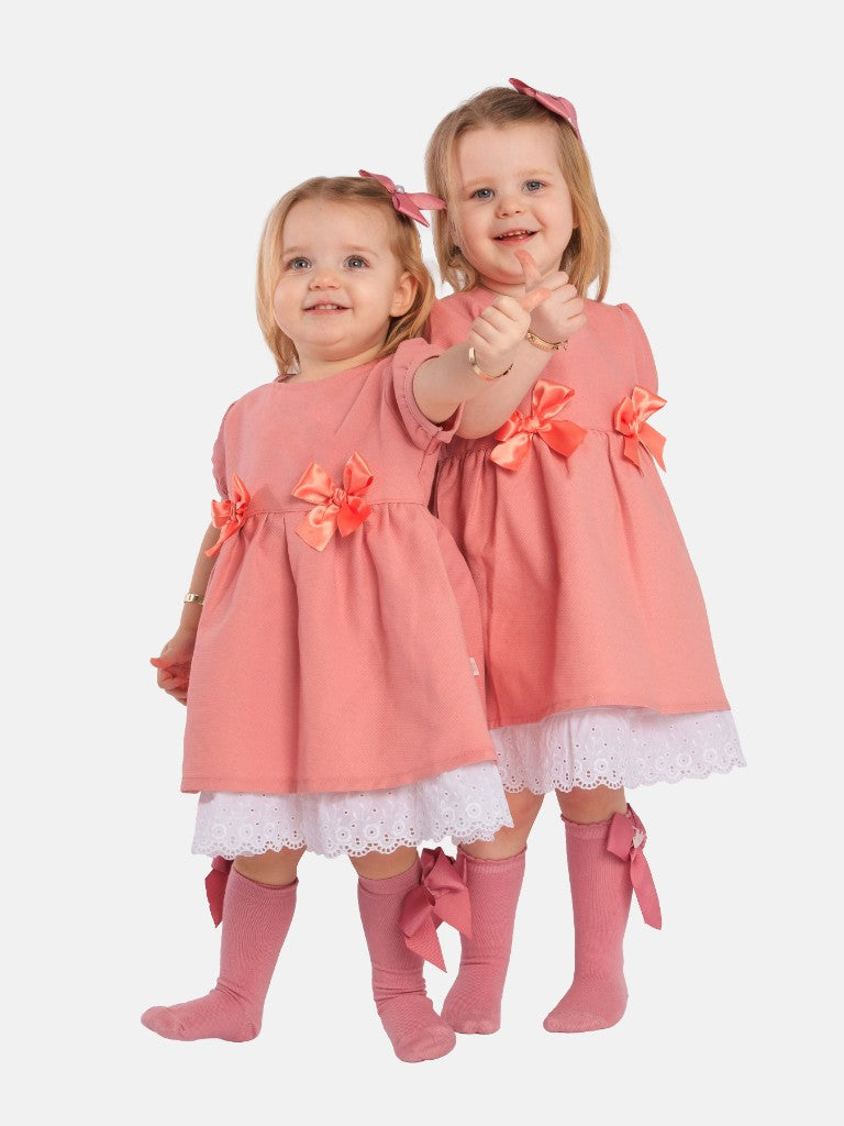 Baby Girl Nina Collection Bow Spanish Dress-Dusty Pink