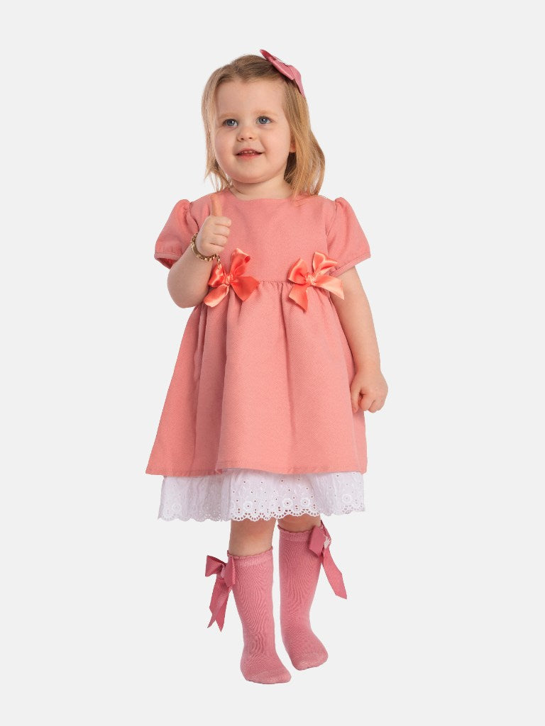 Baby Girl Nina Collection Bow Spanish Dress - Dusty Pink