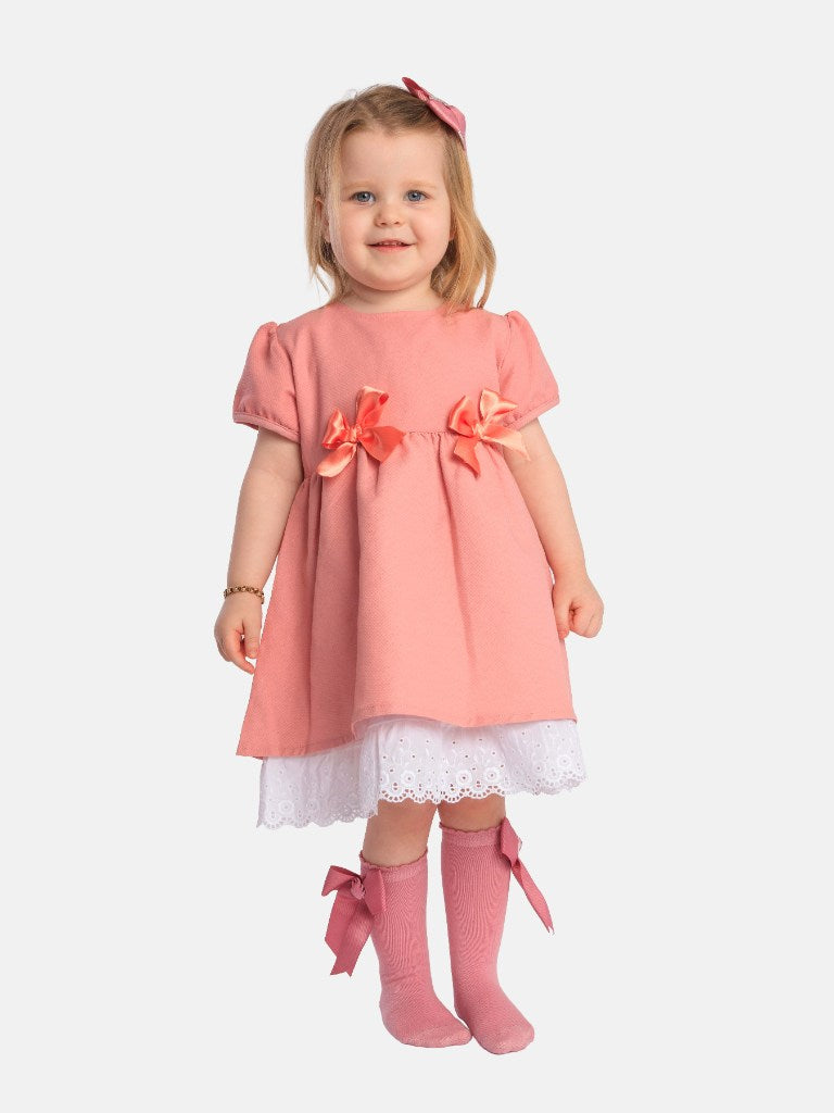 Baby Girl Nina Collection Bow Spanish Dress - Dusty Pink