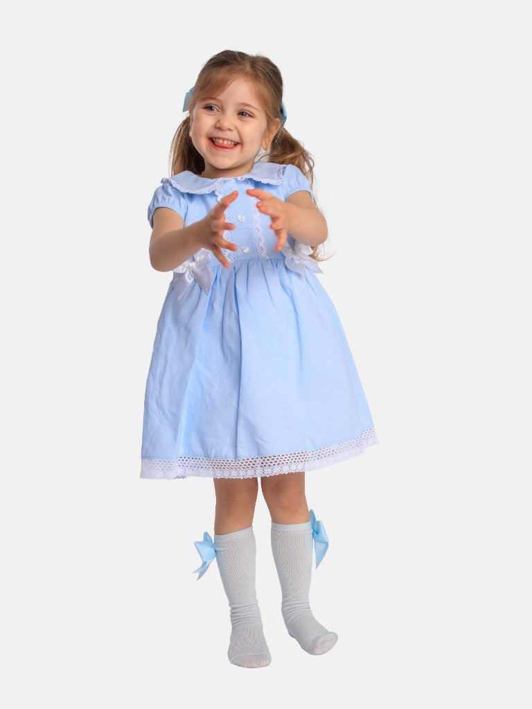 Baby Girl Brianna Collection Spanish Dress with Bows - Baby Blue