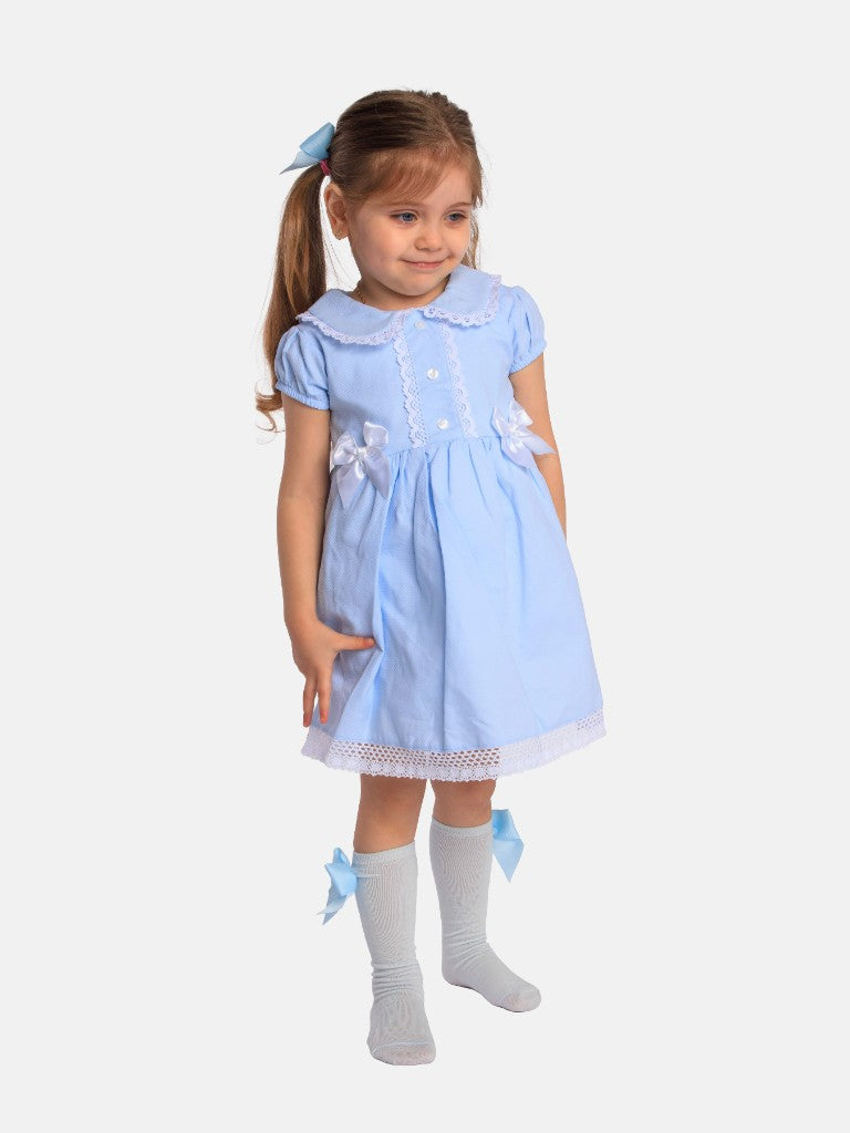 Baby Girl Brianna Collection Spanish Dress with Bows - Baby Blue