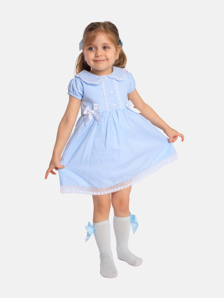 Baby Girl Brianna Collection Spanish Dress with Bows - Baby Blue