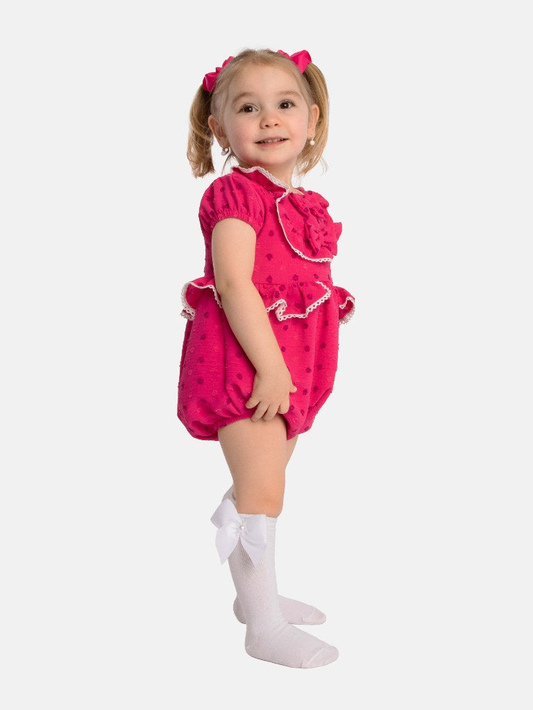 Baby Girl Barbie Collection Fuchsia Pink Romper with Bows
