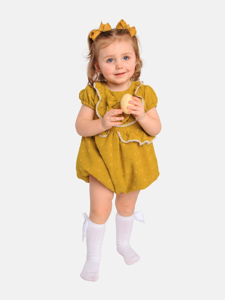 Baby Girl Ema Collection Mustard Yellow Romper with Bows