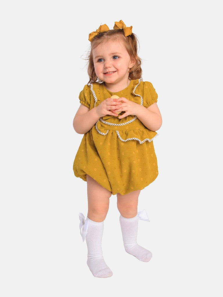 Baby Girl Ema Collection Spanish Romper-Mustard Yellow