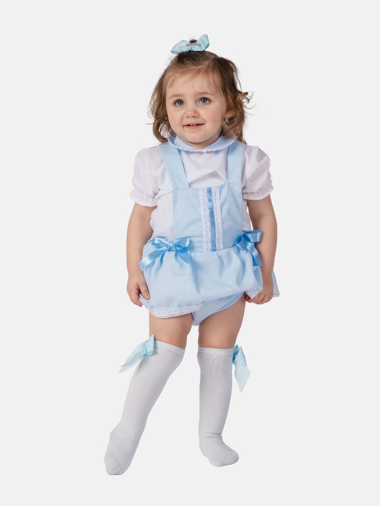 Baby Girl Vera Collection Spanish Romper Set with Bows-Baby Blue