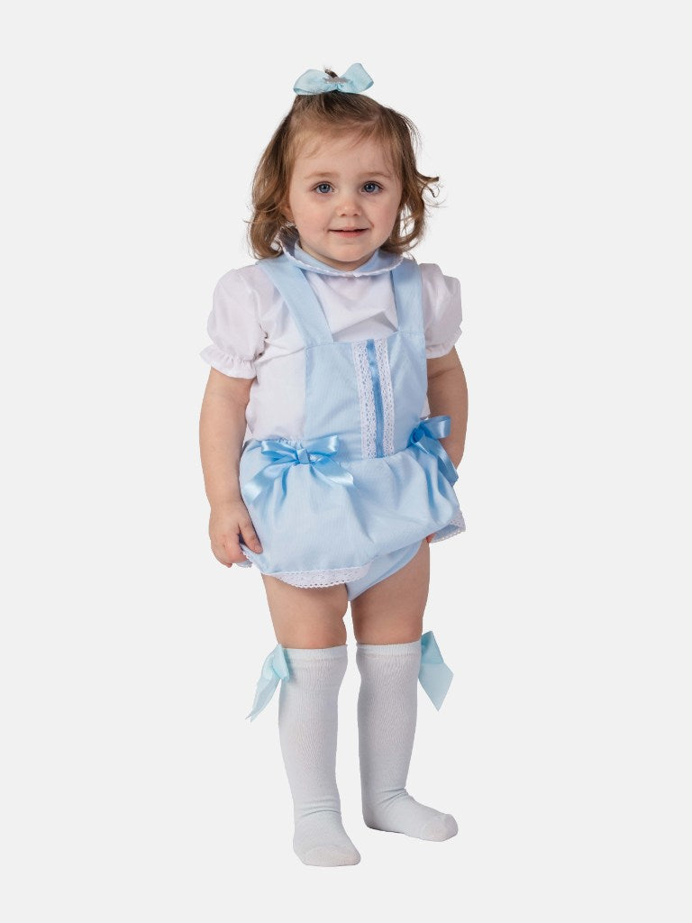 Baby Girl Vera Collection Spanish Romper Set with Bows - Baby Blue