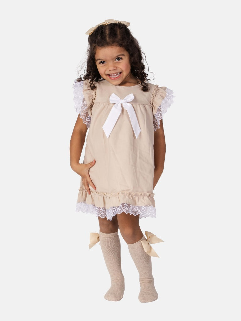Baby Girl Rina Collection Spanish Dresses Set with Bows - Beige