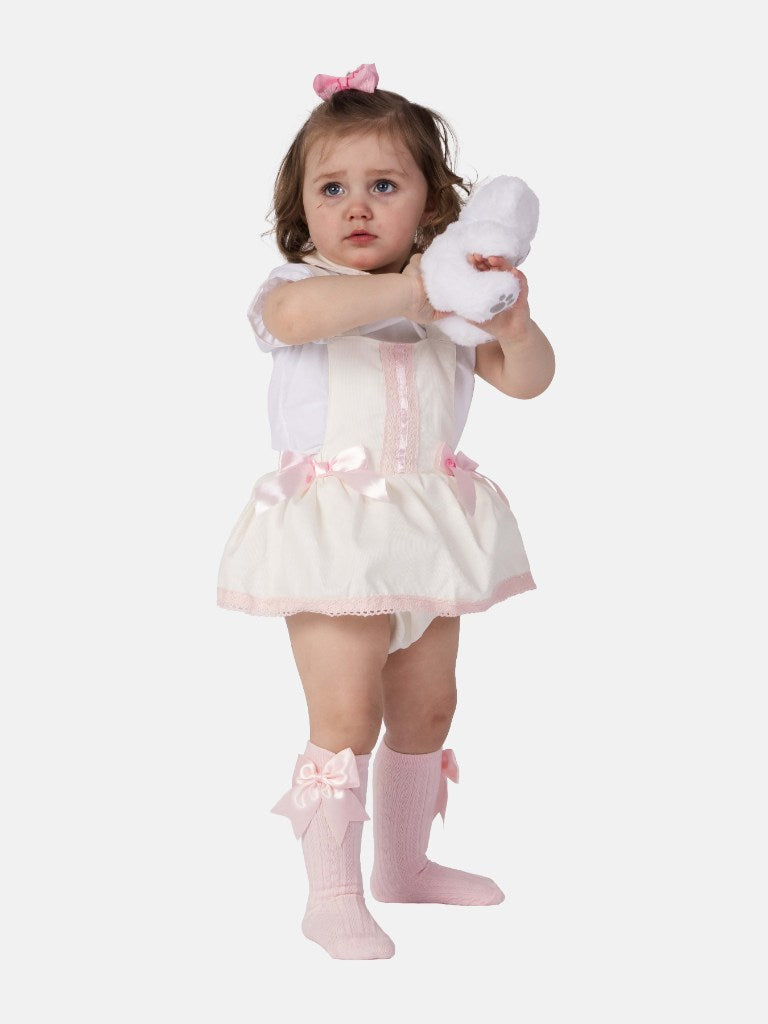 Baby Girl Vera Collection Spanish Romper Set with Bows - Cream