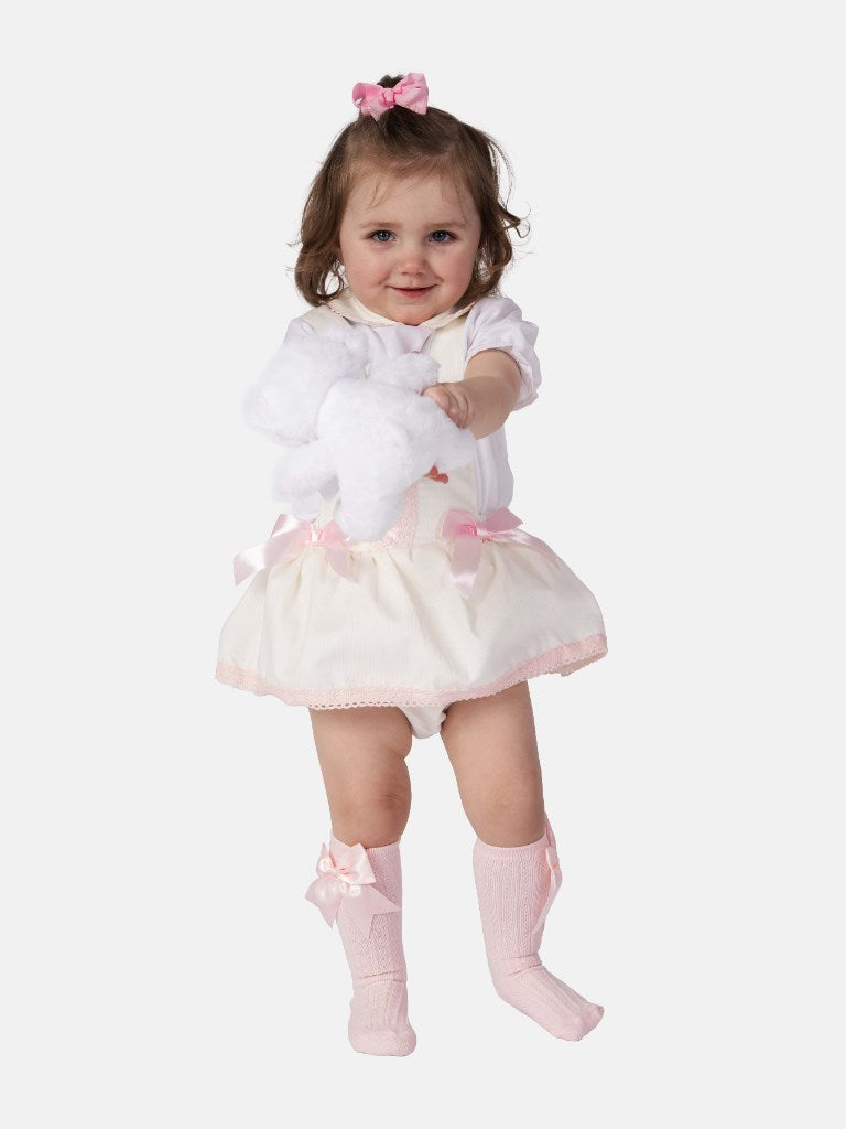 Baby Girl Vera Collection Spanish Romper Set with Bows - Cream