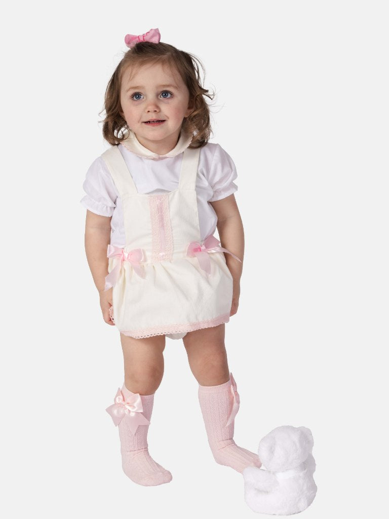 Baby Girl Vera Collection Spanish Romper Set with Bows-Cream
