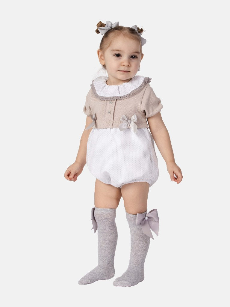 Baby Girl Ines Collection Grey Spanish Romper with Bows