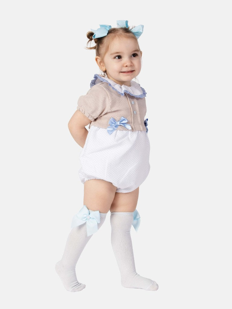 Baby Girl Ines Collection Baby Blue Spanish Romper with Bows