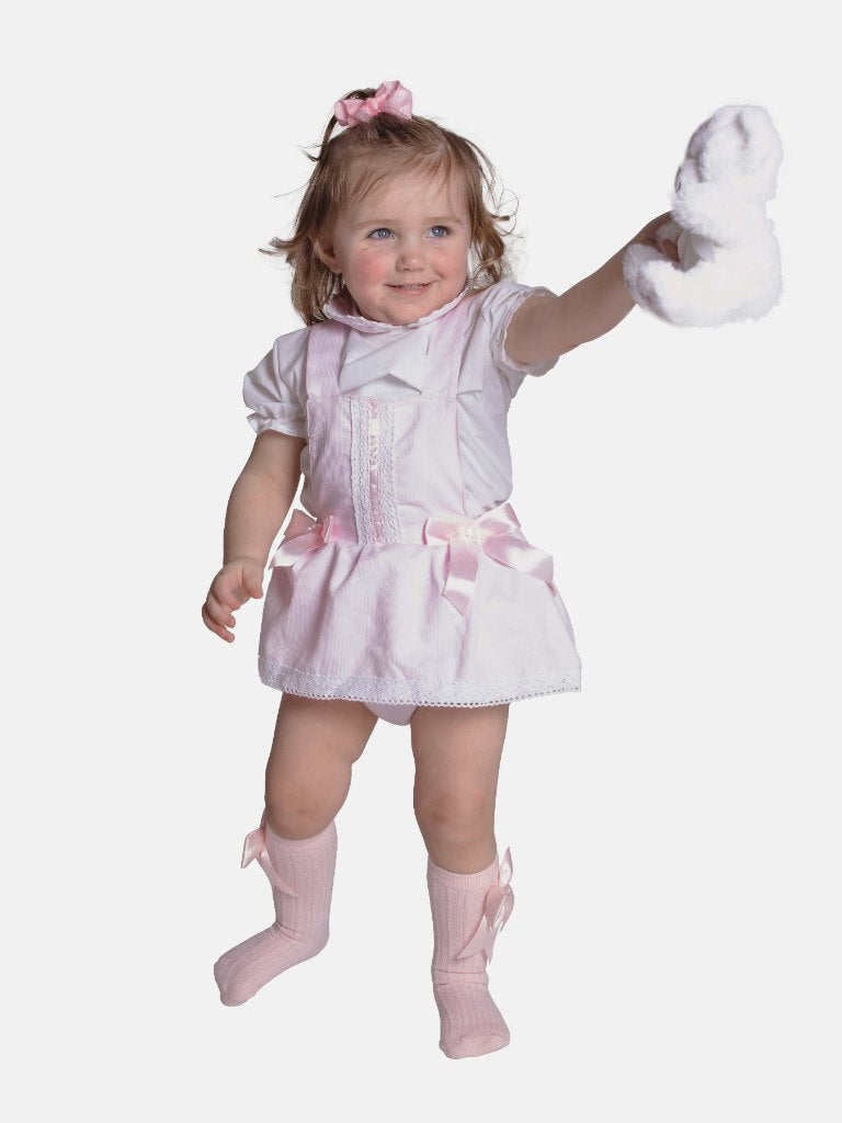 Baby Girl Vera Collection Spanish Romper Set with Bows-Light Pink