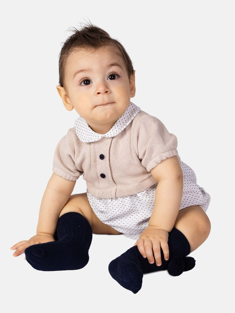 Baby Boy Leon Collection Navy Blue Spanish Romper