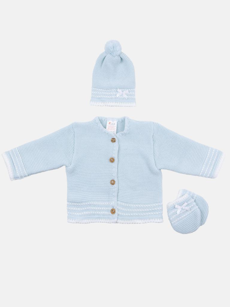 Baby Unisex Palma 3-piece Knitted Gift Box Set - Baby Blue
