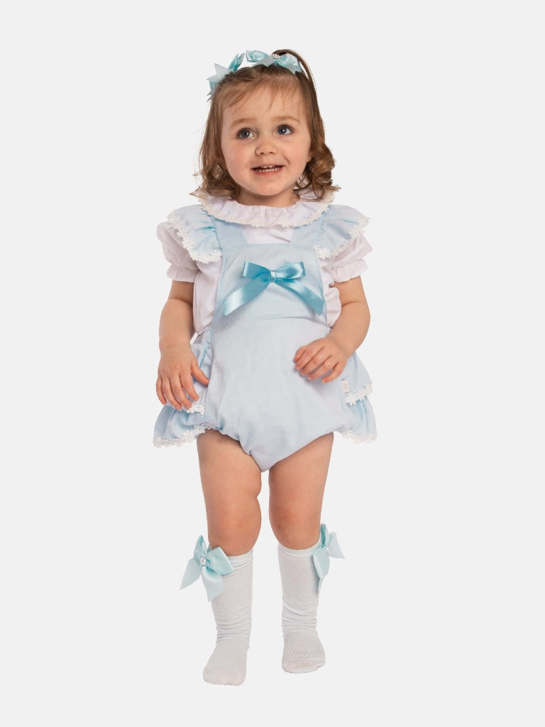 Baby Girl Daisy Collection Spanish Romper Set-Baby Blue