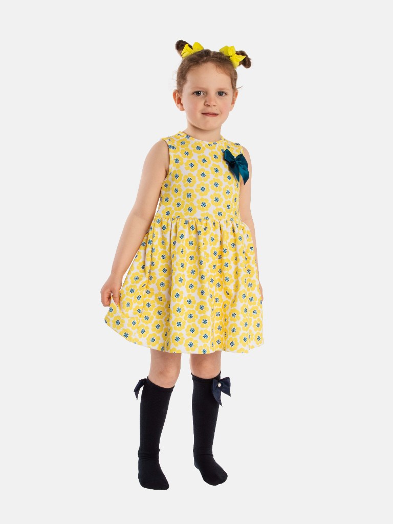 Baby Girl Heart Cut-out Spanish Floral Dress-Yellow