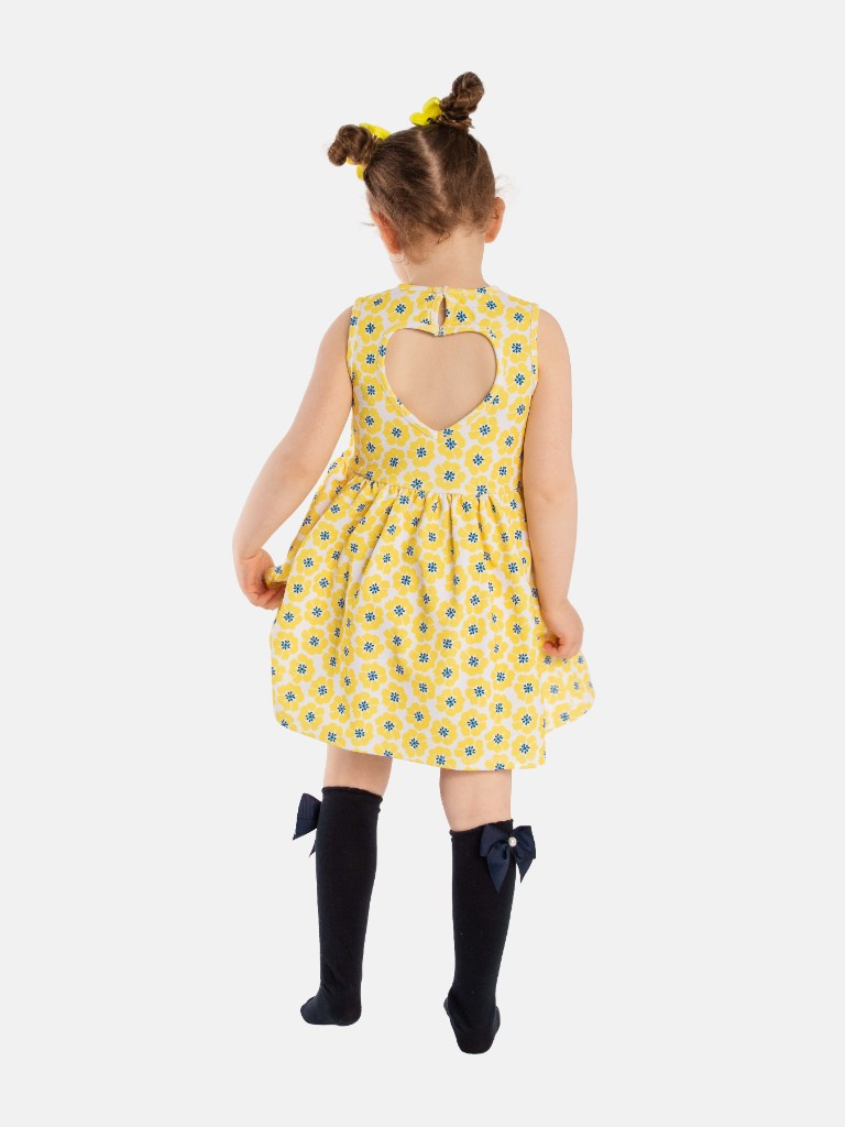 Baby Girl Heart Cut-out Spanish Floral Dress-Yellow