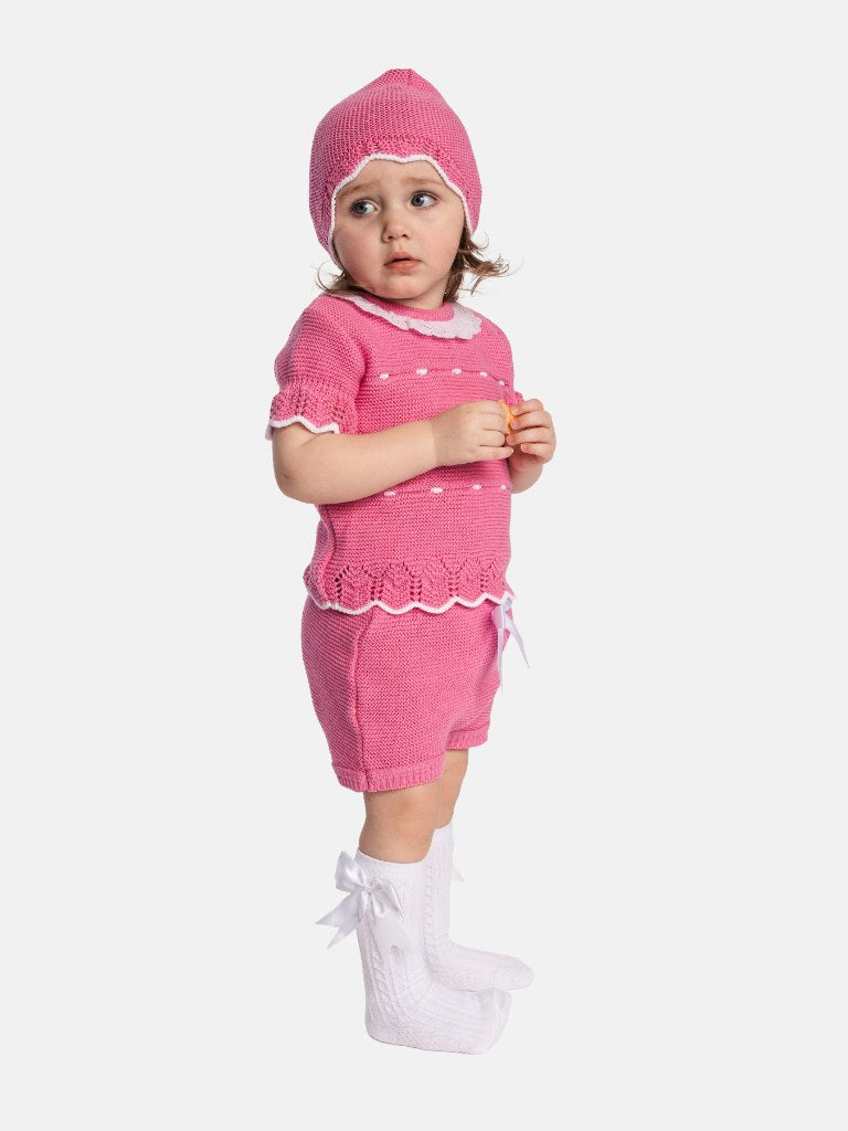 Baby Girl Julia Collection 4-piece Spanish Knitted Set - Bright Pink