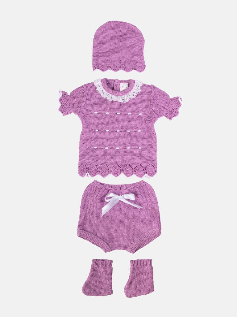 Baby Girl Julia Collection 4-piece Spanish Knitted Set - Purple