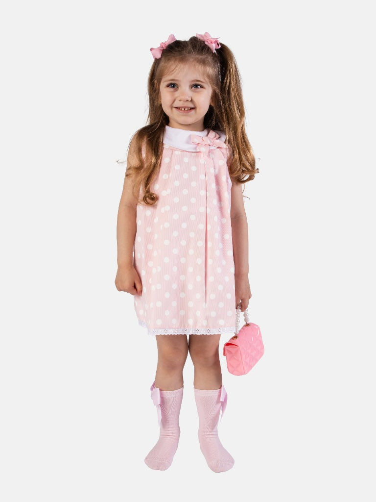 Baby Girl Valeria Collection Spanish Polka Dot Dress - Baby Pink
