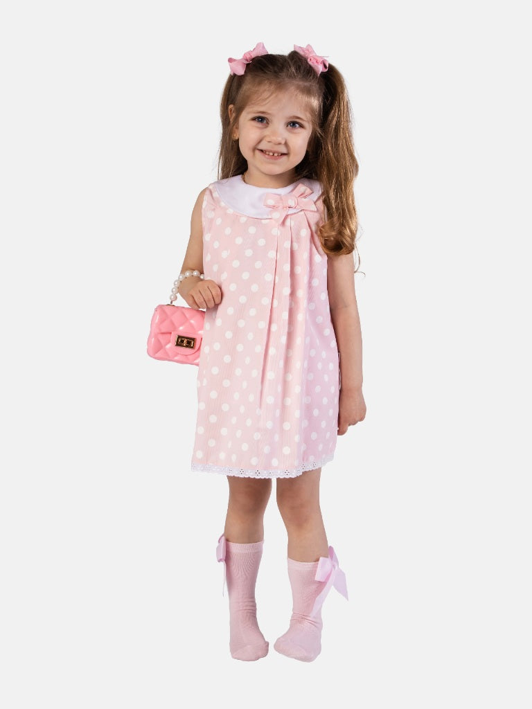 Baby Girl Valeria Collection Spanish Polka Dot Dress - Baby Pink
