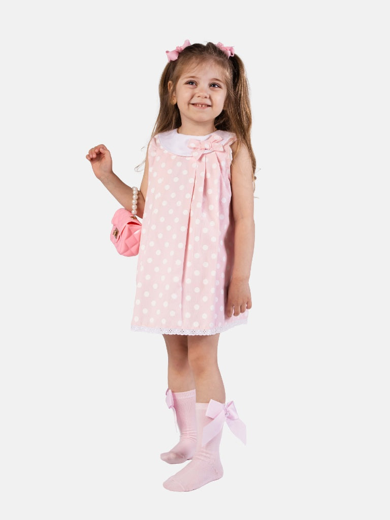 Baby Girl Valeria Collection Spanish Polka Dot Dress-Baby Pink