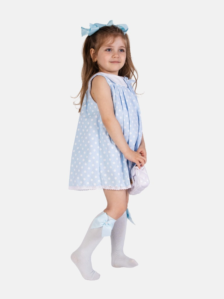 Baby Girl Valeria Collection Spanish Polka Dot Dress - Baby Blue