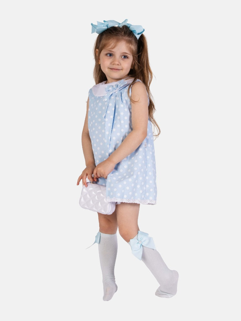 Baby Girl Valeria Collection Spanish Polka Dot Dress - Baby Blue