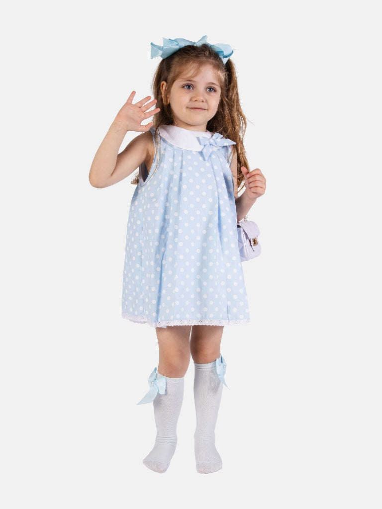 Baby Girl Valeria Collection Spanish Polka Dot Dress-Baby Blue
