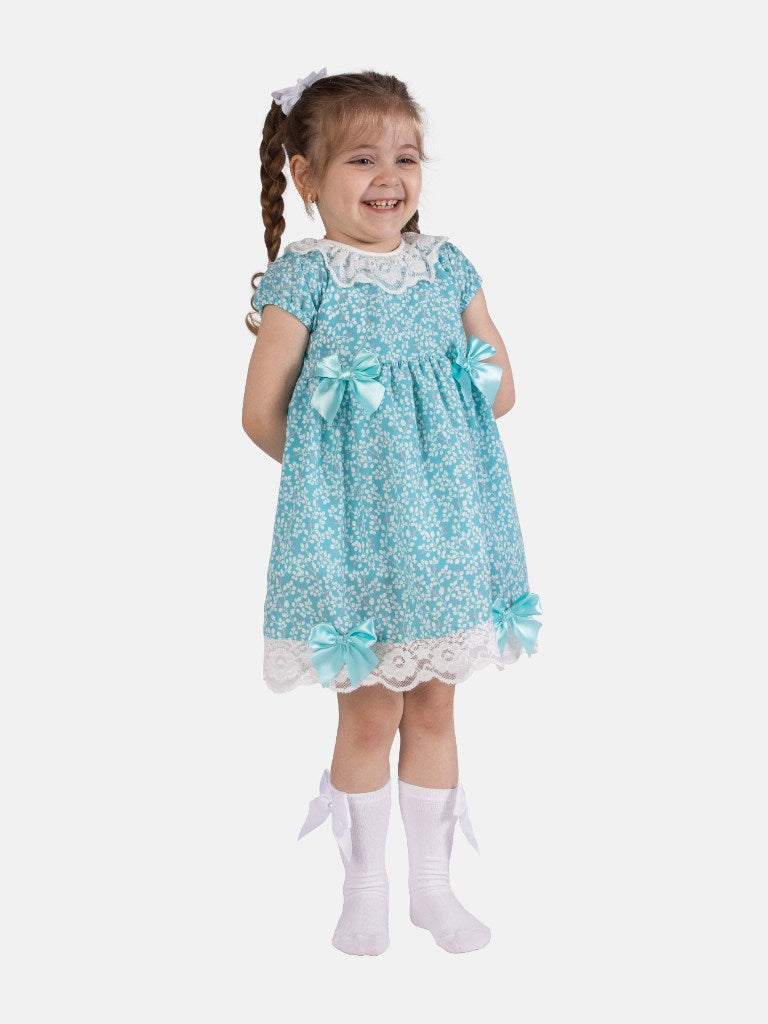 Baby Girl Aloma Collection Spanish Floral Dress - Aqua Blue