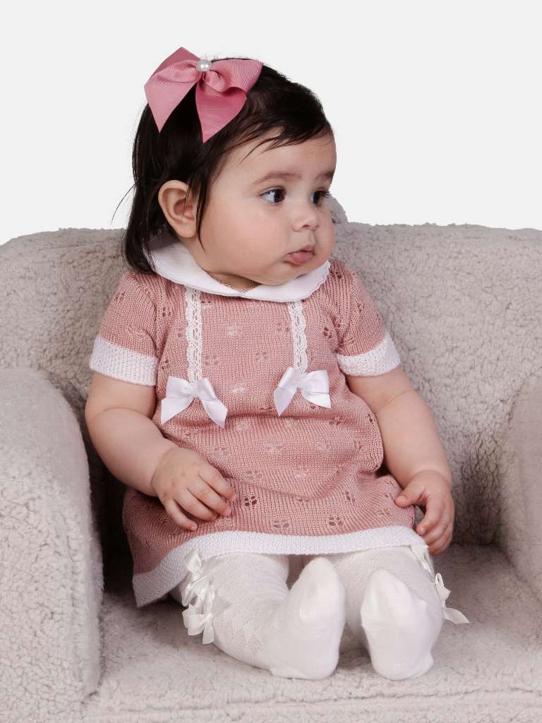 Baby Girl Lola Collection 2-Piece Knitted Dress Set - Dusty Pink & White