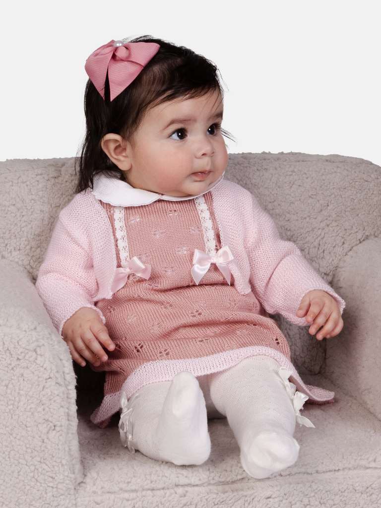 Baby Girl Lola Collection 2-Piece Knitted Dress Set - Dusty Pink & Baby Pink