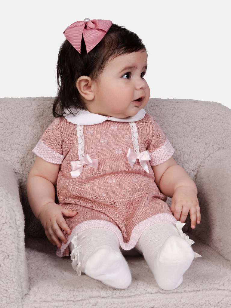 Baby Girl Lola Collection 2-Piece Knitted Dress Set-Dusty Pink & Baby Pink
