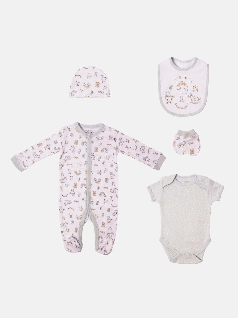 Baby Unisex Toy Box Watch Me Grow 5-piece Set - White & Grey