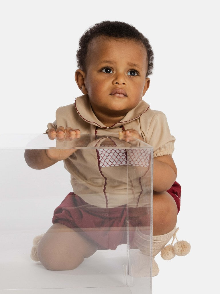 Baby Boy Antonio Collection Spanish Romper - Burgundy