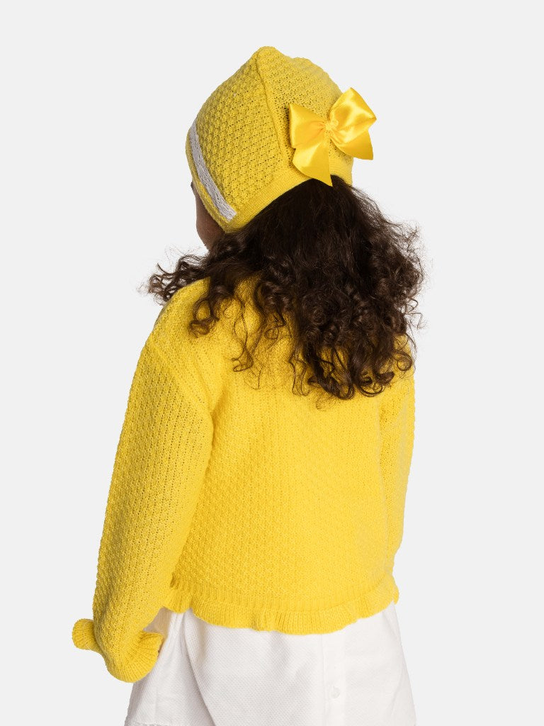 Baby Girl Cardigan & Bonnet Set - Yellow