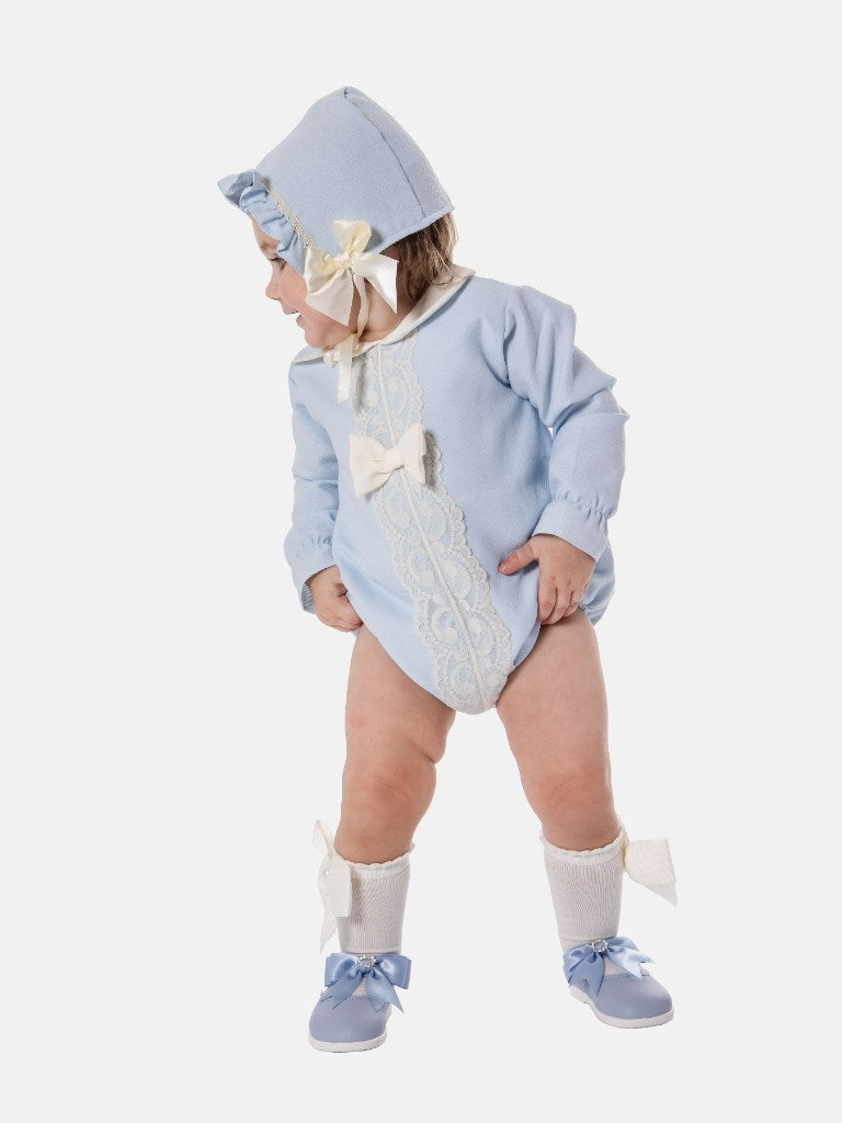 Baby Girl Lellie Collection Spanish Romper with Bonnet Set-Baby Blue