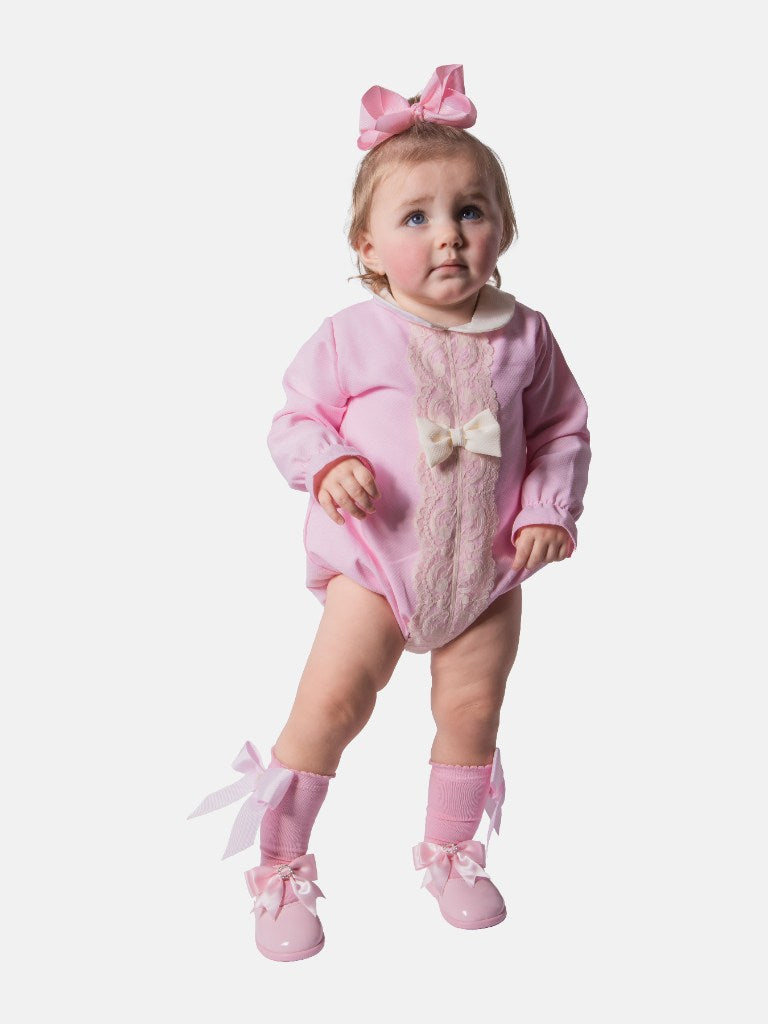 Baby Girl Lellie Collection Spanish Romper with Bonnet Set - Pink
