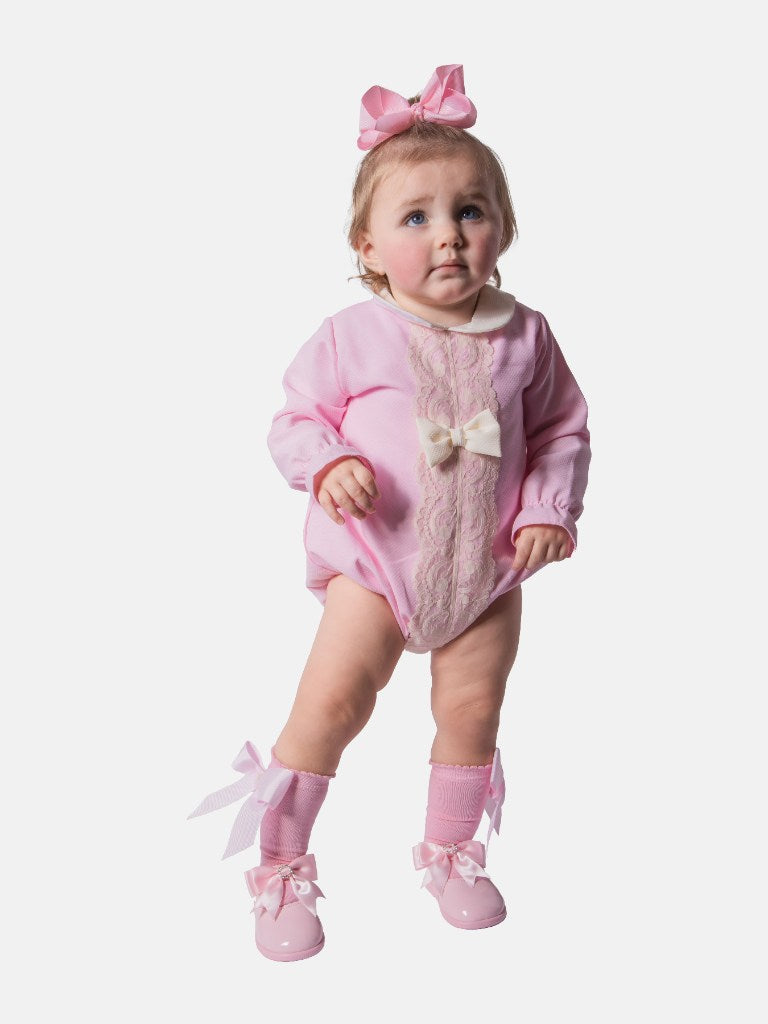 Baby Girl Lellie Collection Spanish Romper with Bonnet Set-Pink