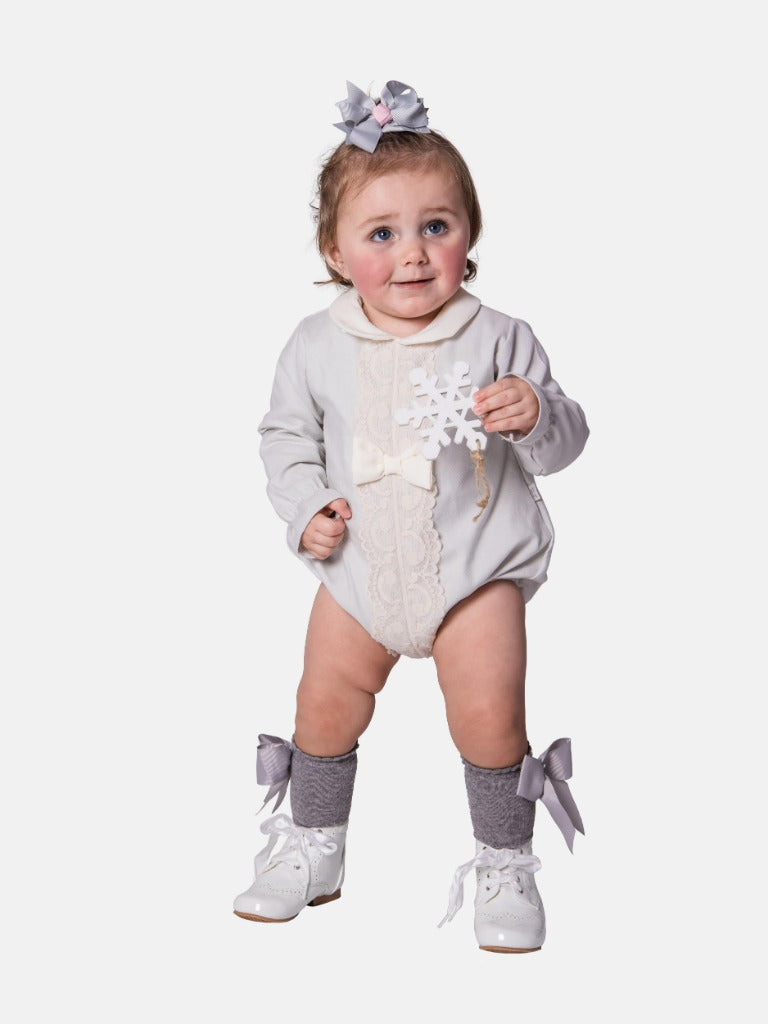 Baby Girl Lellie Collection Spanish Romper with Bonnet Set - Grey