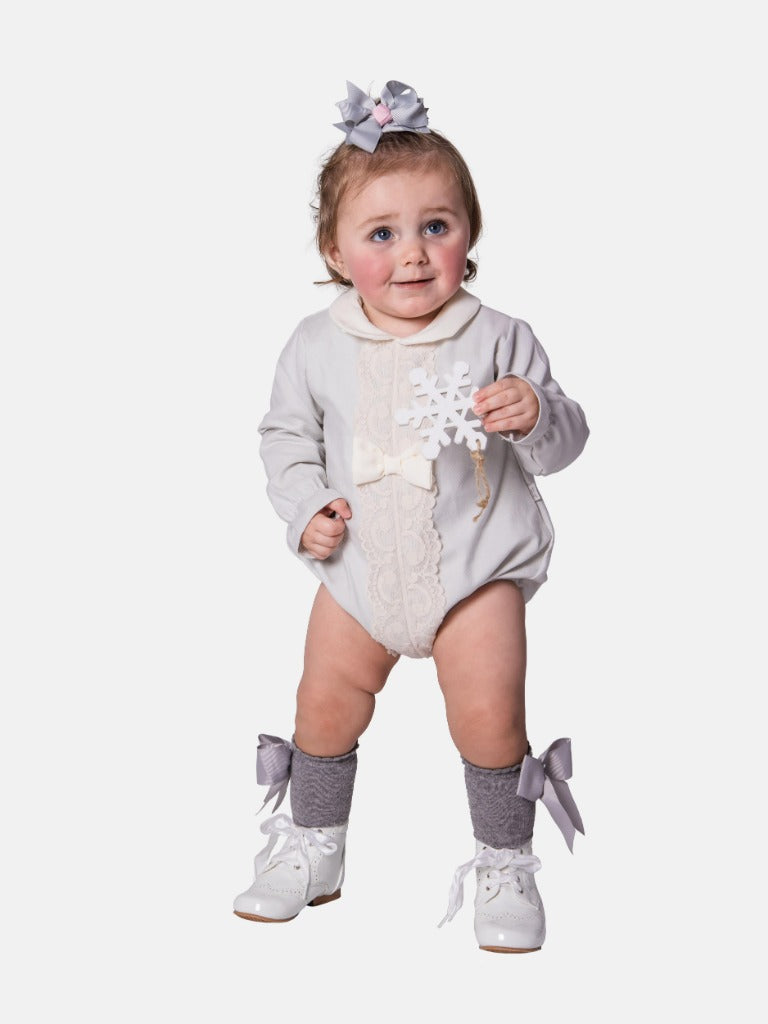 Baby Girl Lellie Collection Spanish Romper with Bonnet Set-Grey
