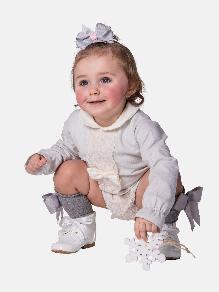 Baby Girl Lellie Collection Spanish Romper with Bonnet Set - Grey