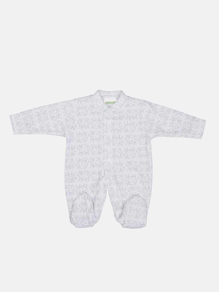 Tiny Baby Unisex Sheep sleepsuit - White with grey