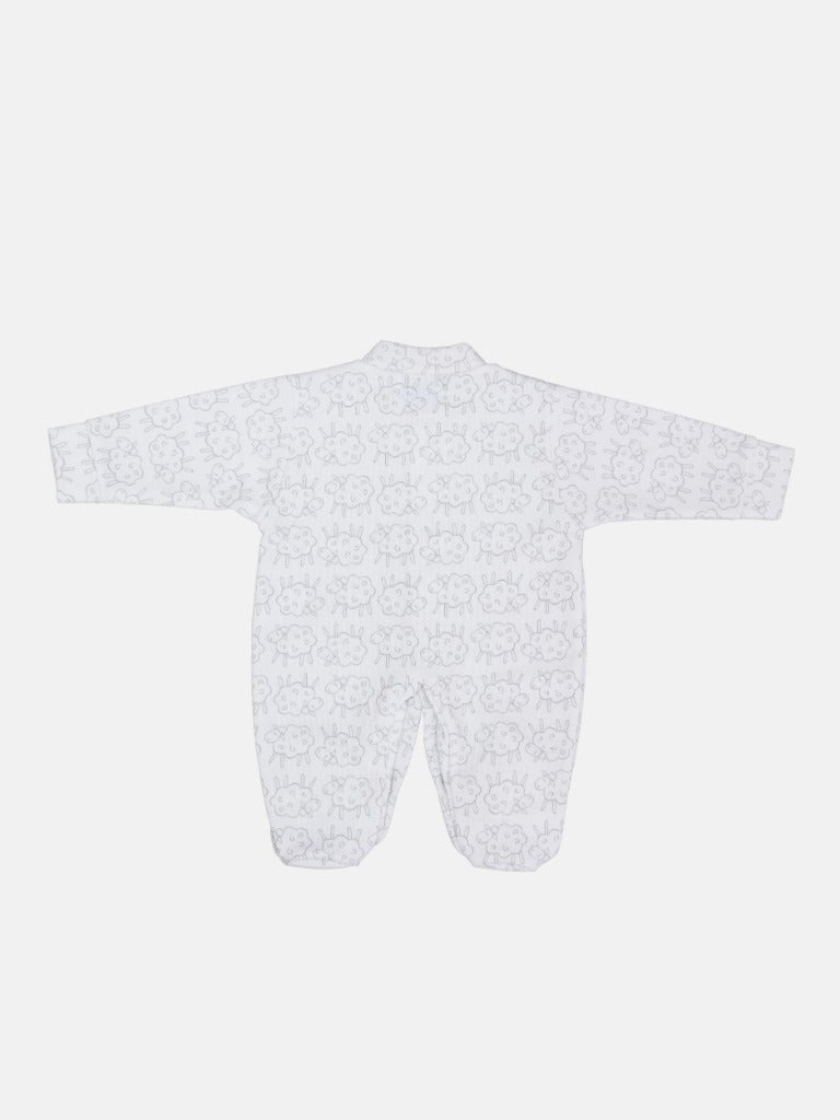 Tiny Baby Unisex Sheep Sleepsuit - White & Grey