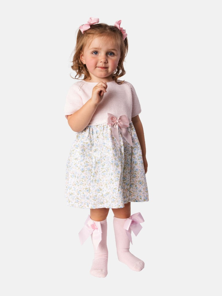 Baby Girl Nova X Collection Half Knitted Spanish Dress - Baby Pink & Floral